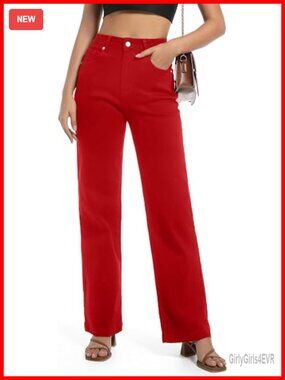 High Waisted Straight Leg Stretchy Jeans Trendy Wide Leg Tummy Control Casual